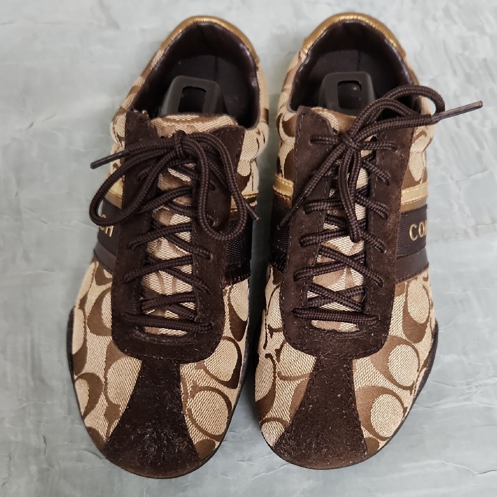 Coach Jayme Brown and Gold Patterned Sneakers Women's Size 5M